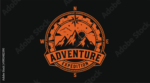 Adventure Expedition Compass Mountain Logo Design.