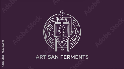 Artisan Ferments Logo Design with Fermentation Tank and Bubbles.
