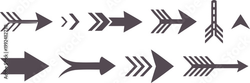 Collection of diverse arrow vector graphic illustrations for directional and progress indication design
