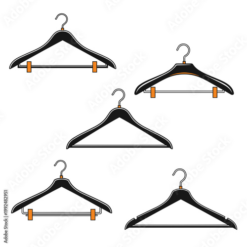 Clothes hangers set minimal line art black isolated