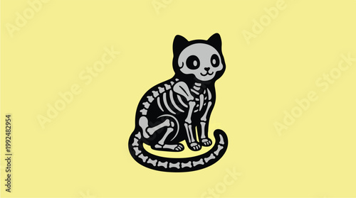 Cute Skeleton Cat Illustration.