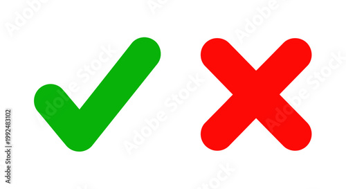 Green Check Mark and Red Cross Symbols on White Background