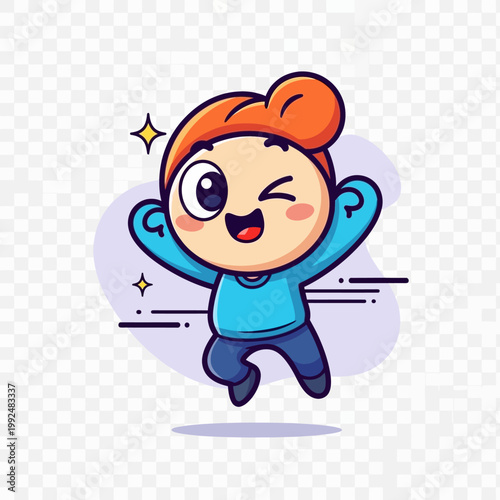 Cute Happy Boy Jumping with Excitement and Winking Eye.