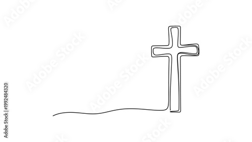 Minimalist continuous line drawing of a Christian cross.