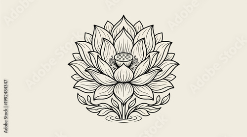 Elegant handdrawn lotus flower illustration.