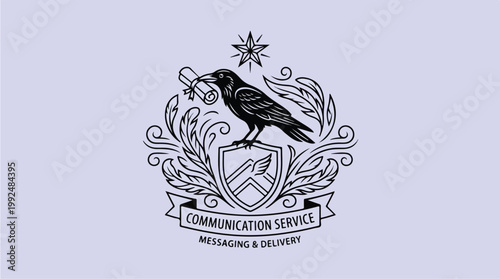 Elegant Raven Crest Emblem for Communication Service.