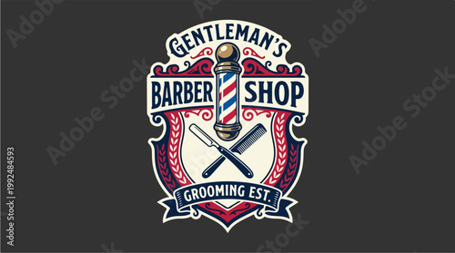 Gentlemans Barber Shop Grooming Est Logo Design.