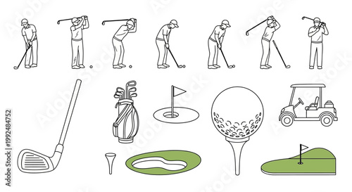 Collection of Golf Elements and Player Poses.