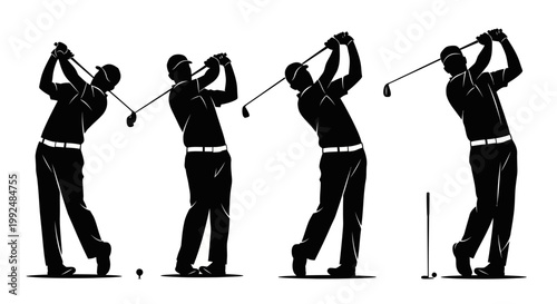 Golfer Silhouette Sequence Showing Swing Motion.