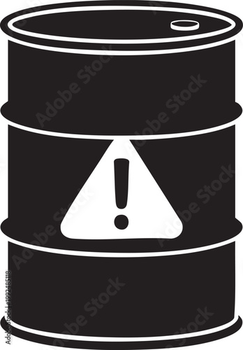 Black oil barrel icon with a hazard warning exclamation mark, chemical