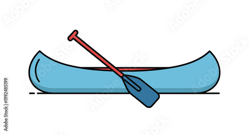 Blue Canoe with Paddle, Outdoor Recreation, Vector Illustration
