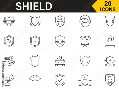 A comprehensive vector icon collection illustrating diverse aspects of safeguarding, security, defense, and privacy, perfect for modern digital design projects