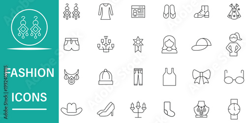 Fashion Icons Set Clothing, Accessories, and Footwear Icons for Style and Design Projects