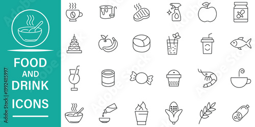 Food and Drink Icons Collection A Comprehensive Set of Vector Graphics for Culinary and Beverage Themes