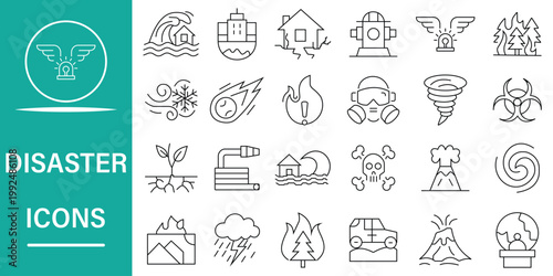 Disaster Icons Collection Essential Symbols for Emergencies, Natural Calamities, and Safety Preparedness – A Comprehensive Visual Guide