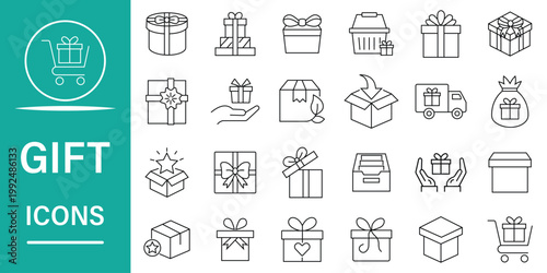 Gift Icons Set - A Comprehensive Collection of Decorative and Packaging Elements for Presents, Celebrations, and Special Occasions
