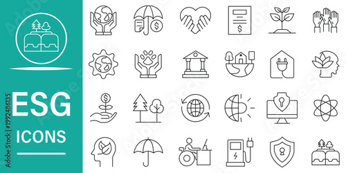 ESG Icons representing environmental, social, and governance principles for sustainable and responsible business practices