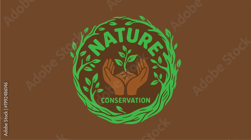 Nature Conservation Logo with Hands Holding Sprout.
