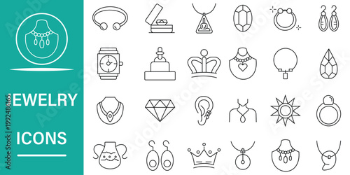 Elegant Jewelry Icons A Comprehensive Collection of Necklace, Bracelet, Ring, Earrings, and Gemstone Graphics for Fashion and Accessory Design