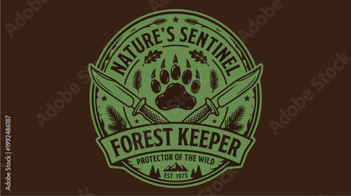 Natures Sentinel Forest Keeper Emblem with Bear Paw and Knives.