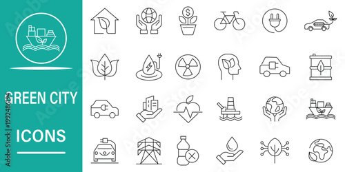 Φωτογραφία Vector line icons conceptualizing sustainable green cities, encompassing environ
