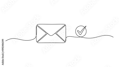 Continuous line drawing of an envelope and a check mark symbol.