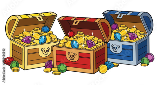 Treasure Chests Filled with Gold Coins and Jewels