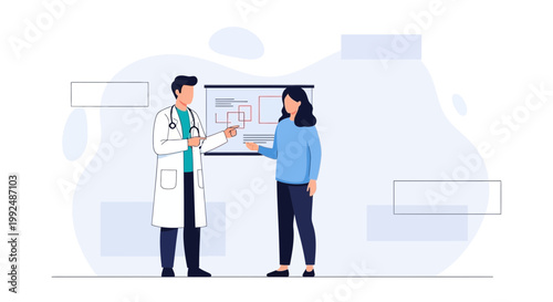 Doctor explaining medical chart to patient, consultation, healthcare concept