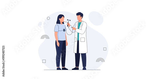 Doctor examining patient's ear with otoscope, medical check-up, healthcare concept