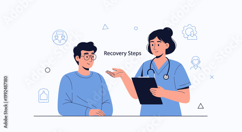 Doctor explaining recovery steps to a patient, medical consultation, healthcare concept