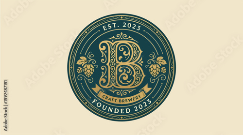 Vintage Craft Brewery Logo Design with Letter B.