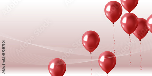 やわらかなグラデーション背景に浮かぶ赤い風船のミニマルデザイン｜祝福や記念日に使える上品なバルーン素材
