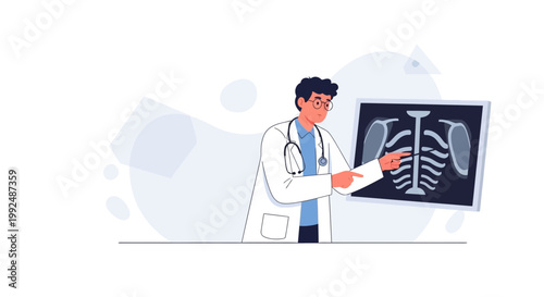 Doctor examining X-ray of human rib cage, medical diagnosis concept