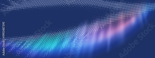 細かなスクエアパターンと光のグラデーションが斜めに流れるスタイリッシュなデジタルモザイク抽象背景デザイン