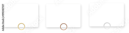 柔らかな影とミニマルなカードUIにゴールド・ブロンズ・シルバーのリング装飾を組み合わせた高級感あるモックアップ背景