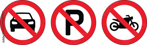 No parking sign vector illustration no car parking no bike parking symbols for traffic regulation safety urban signage