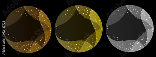 ゴールドとモノクロのグラデーションに粒子が舞う高級感あふれる円形フレーム装飾背景3パターンセット