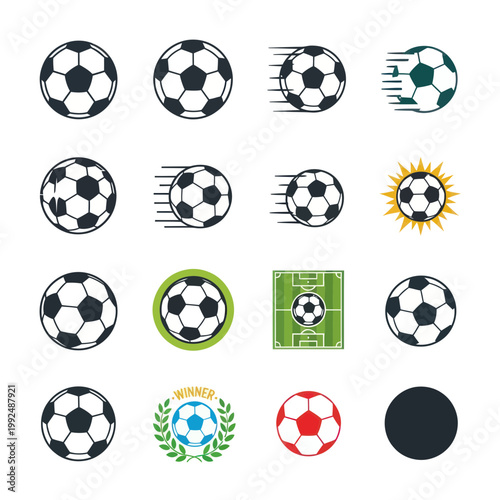 Soccer Ball Icons Collection: Classic, Motion, and Field Graphics