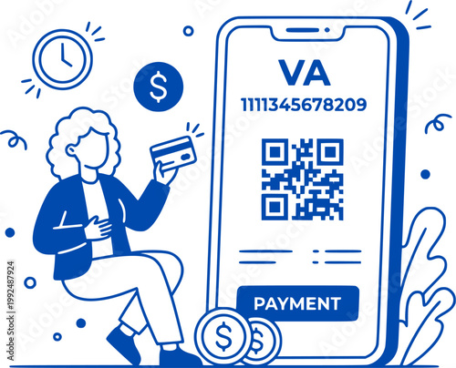 Mobile Payment QR Code Illustration – Digital Wallet, Virtual Account and Fintech App Concept