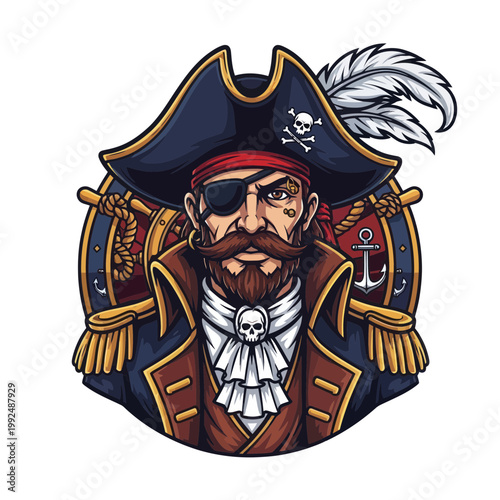 Pirate Captain Portrait with Eye Patch and Feathered Hat