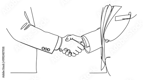 Continuous one line drawing of a business handshake between two people.