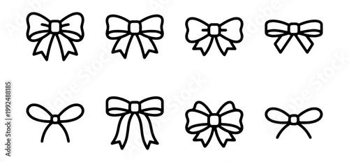 Set of decorative ribbon bows, collection of gift bow icons