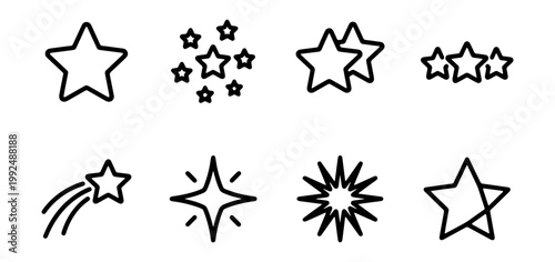 Set of hand drawn star icons, doodle stars collection, vector illustration