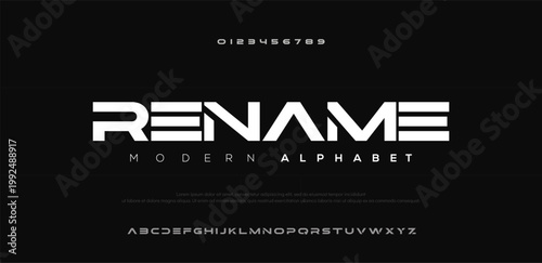 RENAME Digital modern alphabet font, typography technology, electronic, movie, digital, music, future logo creative design, vector illustration 10EPS