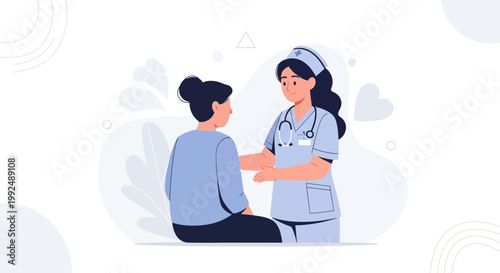Nurse examining patient, healthcare, medical checkup, doctor consultation, hospital care, illustration