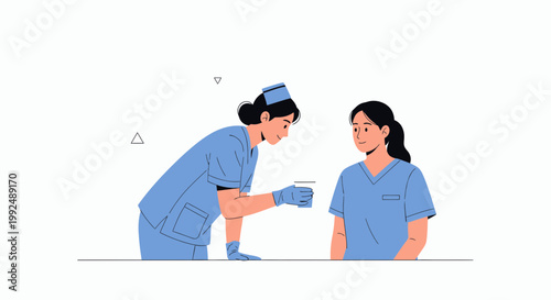 Nurse giving medicine to patient, medical consultation, healthcare concept