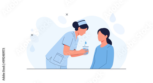 Nurse giving water to patient - healthcare, medical care, kindness, support