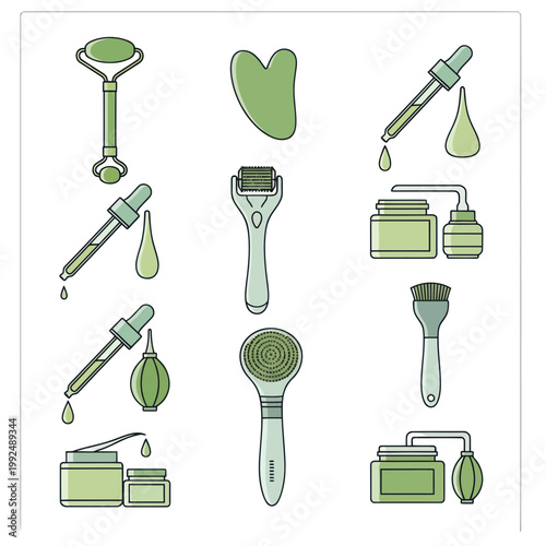 Skincare Tools Collection: Jade Roller, Gua Sha, Droppers, Brushes, Creams