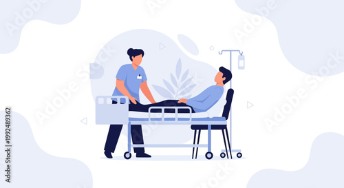 Nurse Helping Patient in Hospital Bed with IV Drip