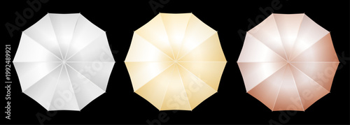 白とゴールドとピンクの3色展開のパラソルを上から見た夏らしいビジュアルでリゾートやレジャーシーンを連想させるスタイリッシュな素材
